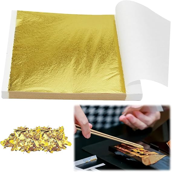50Pcs Gold Leaf Sheets 9x9cm,Gold Foil Transfer Sheets for Cake Chocolates Decorating Gilding Bakery Pastry Cooking Spa DIY Art Craft Work Beauty Routine