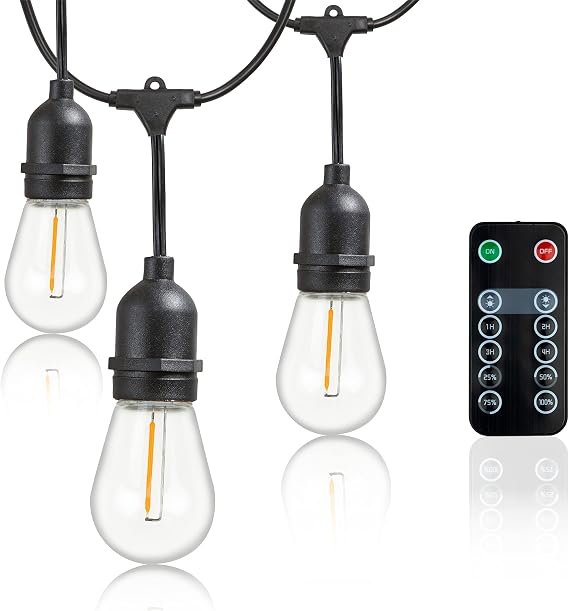 Newhouse Lighting LED String Lights with Weatherproof Technology Dimmable with Wireless Remote Control 48ft and 16 (15+1 Free) LED Light Bulbs Included