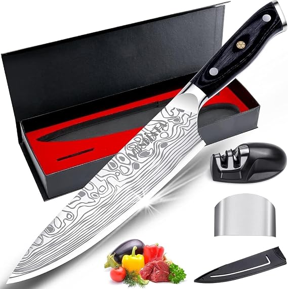 8.0 inches 203 mm Gyuto Knife, 5Cr15Mo German High Carbon Stainless Steel EN1.4116, Ultra Sharp Professional Knife, Micarta Handle, Meat & Fish Chopping Knife, Kitchen Utensils, Gift, Gift