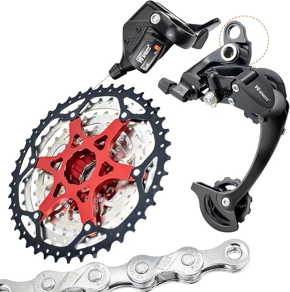 VG Sports 8-Speed MTB Group Set Bike Chain 11-42T Cassette 1x8 Speed Rear Derailleur & Shifter 8S 11-42T Set