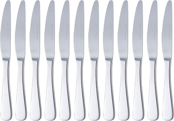 Amazon Basics Stainless Steel Table Knives with Rounded Edge, Pack of 12, Silver
