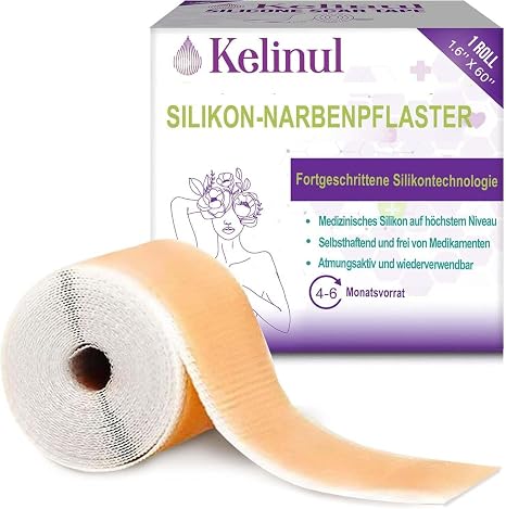 Kelinul Silikonpflaster für Narben - Silikon-band Rolle - wiederverwendbar Abdeckband aus Silikon 6-8 Monate Vorrat