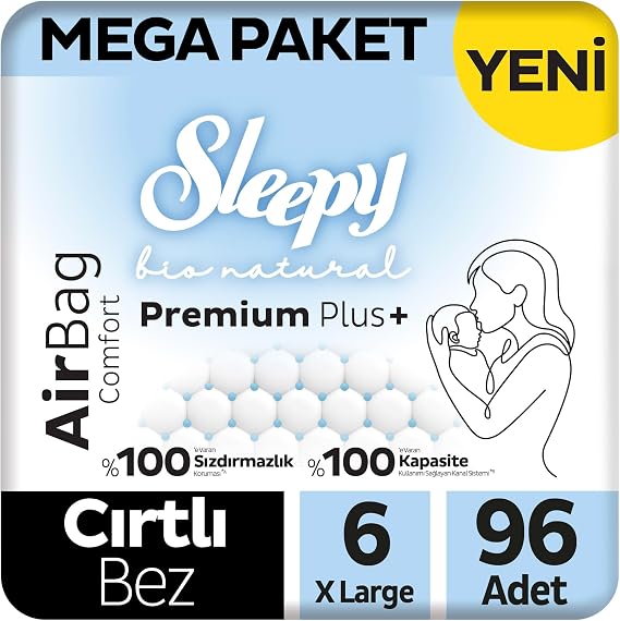 Sleepy Bio Natural Premium Plus Airbag Comfort Mega Paket Bebek Bezi 6 Numara Xlarge 96 Adet