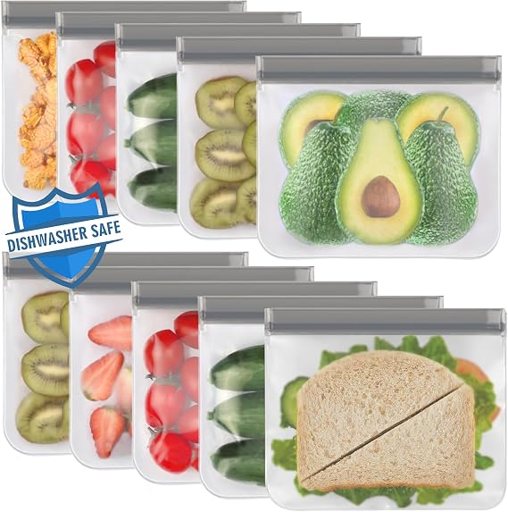 Lerine 10 Pack Reusable Sandwich Bags Dishwasher Safe, Reusable Food Bags