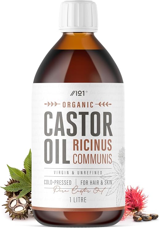 Organic Castor Oil 1 Litre (Glass) – 100% Unrefined & Cold-Pressed – Hexane-Free – for Skin & Hair – Sustainably Sourced – by Alpha01