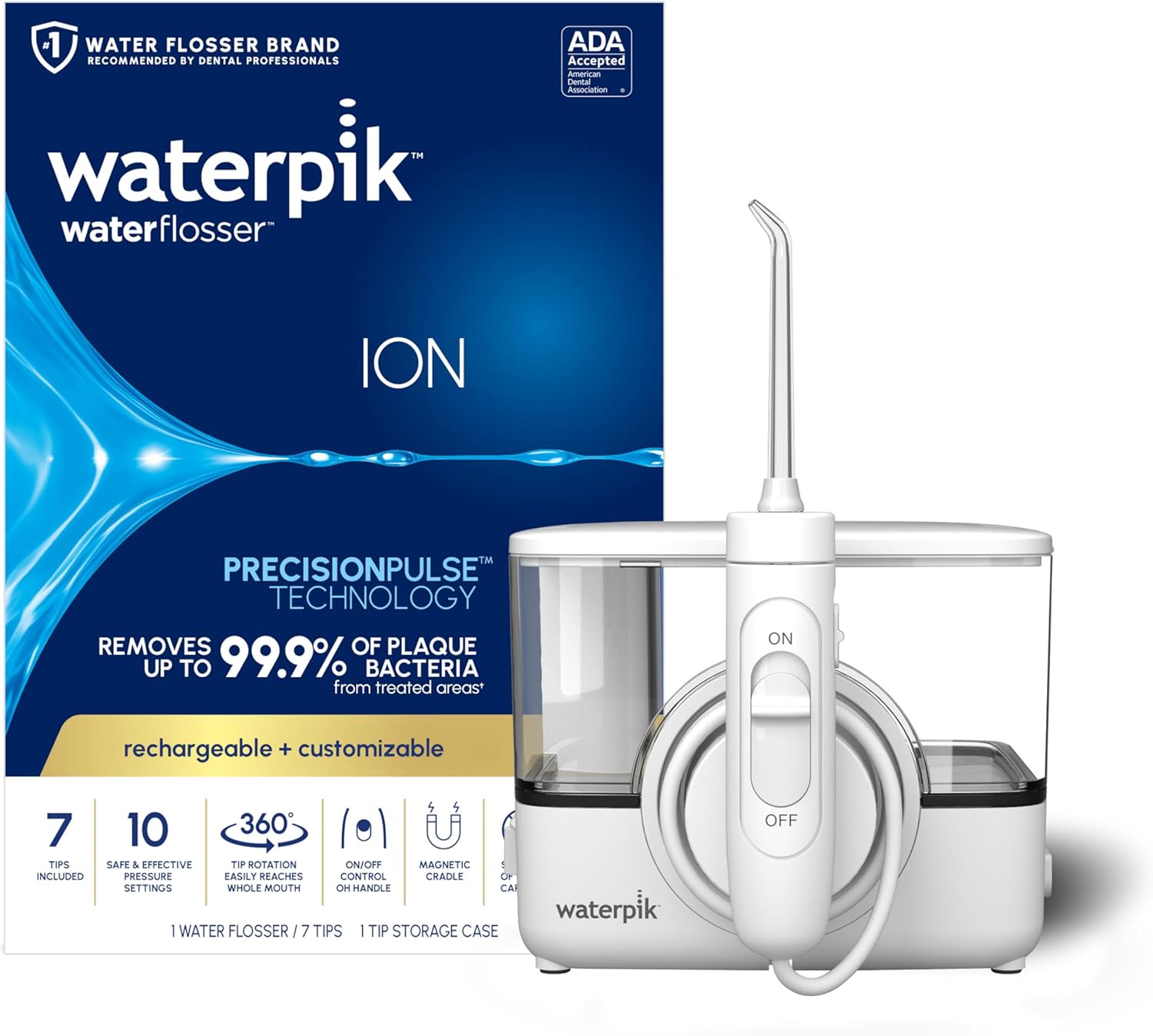 Waterpik ION Professional Cordless Water Flosser Teeth Cleaner Rechargeable and Portable, White, 1 Count
