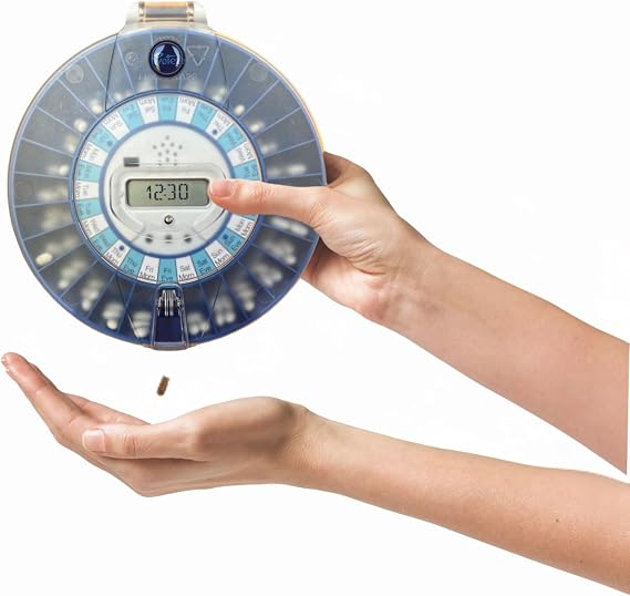 Advance Clear Lid Automatic Pill Dispenser with 24 Alarms - with Blue Tray. Enhanced Security Technology Trusted by the NHS to Help Dementia, Alzheimer's & Elderly Patients Remember to take