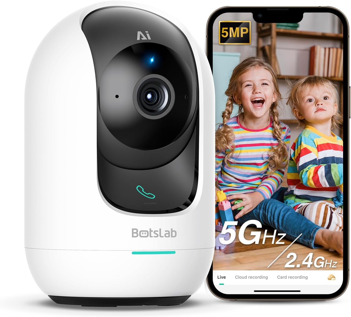 BOTSLAB Indoor 5MP Pan Tilt Smart Security Camera, AI Human and Motion Detection Indoor Baby Monitor and Pet Camera