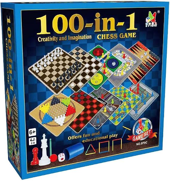 100 Classic Games Compendium | Collection of Classic Family Board Games | Games Compendium includes Ludo, Chess, Draughts and Playing Cards