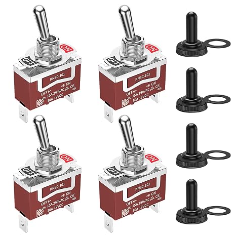 Joinfworld Toggle Switch 12V 30A SPST 2 Pin ON Off with Boot Cover-4pcs