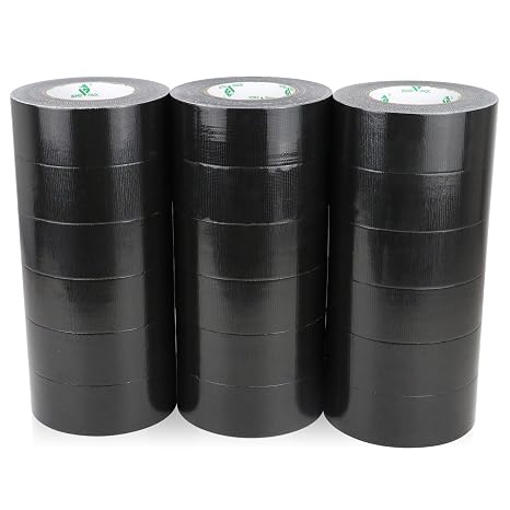 BOMEI PACK Duct Tape Waterproof 50 mm x 50 m – 18 Rolls Black Fabric Tape – Duct Tape – Duct Tape – Waterproof Tape – Colour: Black