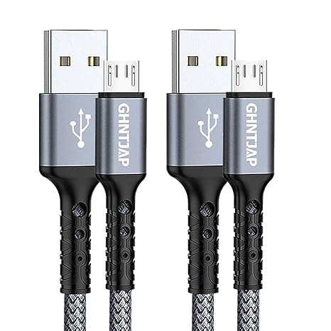 Micro USB Cable 2M 2-Pack, USB to Micro USB Android Charger Cable, Braided Android Charging Cord for Galaxy S7 S6 S5, Kindle, Xbox, PS4 Controller - Grey