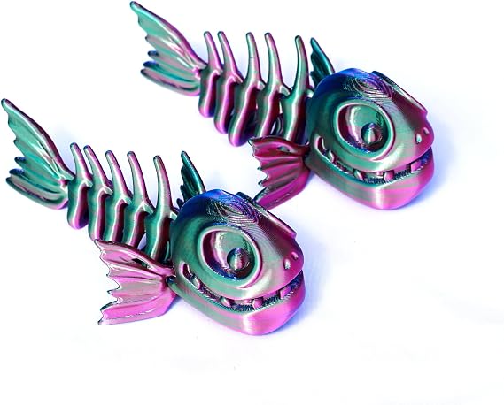 2pcs 3D Printed Skeleton fish animal model,Flexible Joint Animal Figurines, Cool Stuff Fun Fantasy Creatures,Home Office Decor,Fidget Toy for Adults Teens Gifts Easter Basket Stuffers (RGB)