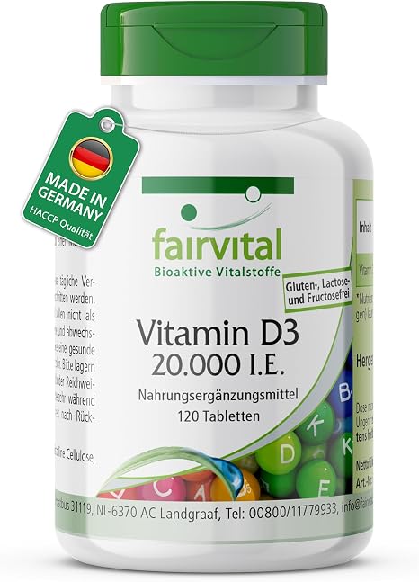 fairvital Vitamin D3 20000 IU Depot 120 Tablets Swallow-friendly High Dose Cholecalciferol Only 1 Tablet Every 20 Days
