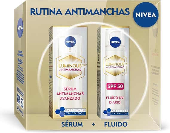NIVEA Cellular LUMINOUS 630 Pack Anti-Blemish Treatment - Gift Set with Facial Serum (1 fl oz) and FP50 Day Cream (40 ml) - With Thiamidol and Hyaluronic Acid - For Even and Luminous Skin