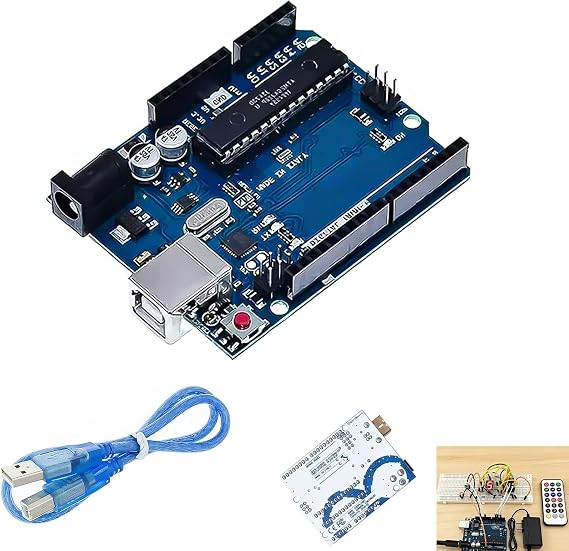 UNO R3 Development Board Compatible with Arduino with USB Cable, Microcontroller Board UNO R3 for Electronics Projects, Coding Robotics and STEM Education, USB 5V and 7V–12V DC Input for Prototyping