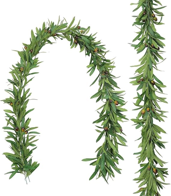 6 FT Artificial Olive Leaf Vine Garland, Realistic Faux Olive Branches with Greenery for Wedding Backdrop Home Office Spring Garden Wall Door Decor (Green)