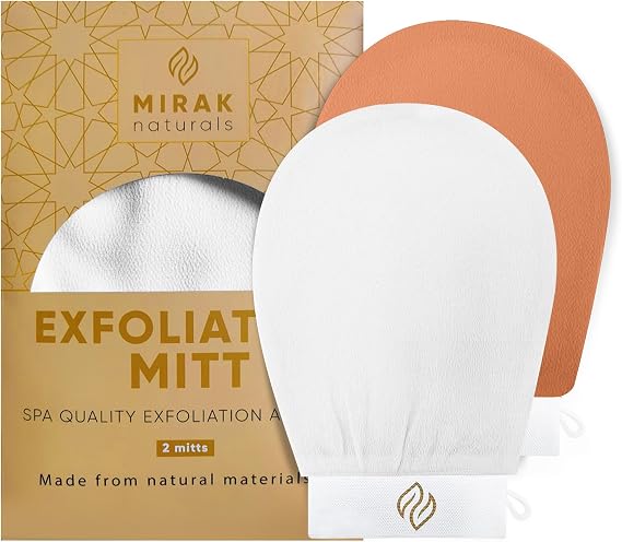 2 Exfoliating Gloves - SPA Hammam Body Scrubber - Fake Tan Remover Exfoliator Mitts