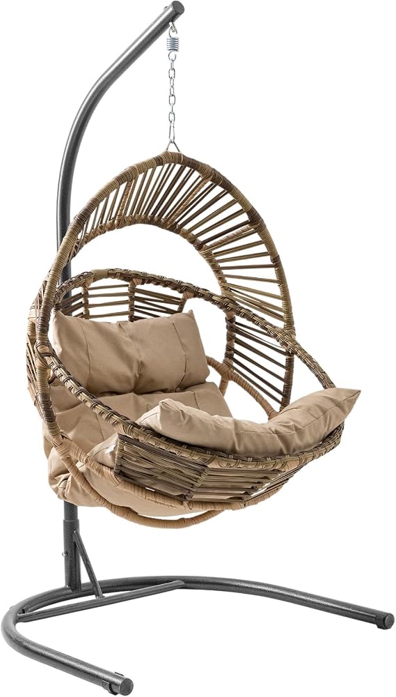 Nobel | Tekli Rattan Bahçe Salıncağı | Rehome Balkon Salıncağı Açık Kahve