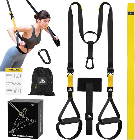 flintronic Suspension Training Set, Suspension Training Straps with Handles and Training Guide, for Home Training and Strength Training (Yellow)