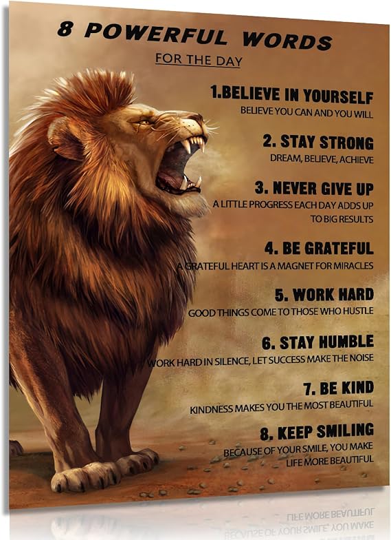 Dazzlewall Motivational Lion Wall Decor Poster, Inspirational Positive Quotes Wall Poster for Bedroom Gym Office Decor 12x16 in Unframed