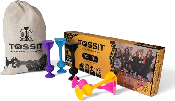 TOSSIT Suction Cup Darts, Toss Game Perfect Family and Party, Silicone Throwing Game for Backyard, Indoor and Outdoor Fun, Family Pack, Pink Purple Light Blue Yellow