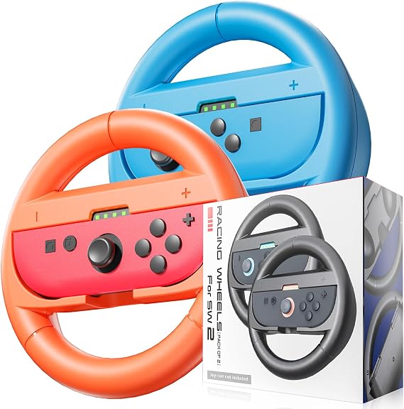 Steering Wheels for Nintendo Switch 2 Console JoyCons, Racing Wheels for Mario Kart 8 (Orange)