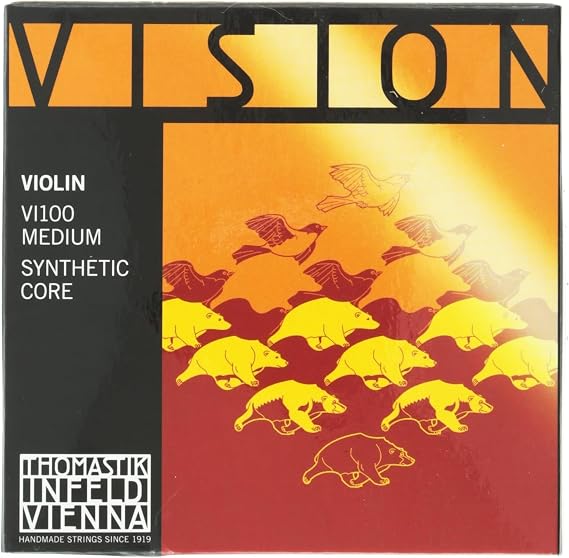 Thomastik VI100 Strings for Violin Vision Synthetic Core Set 4/4 Medium Removable Ball Focussed Tone Pure and Open