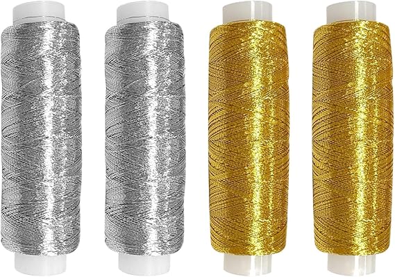 Metallic Sewing Thread 4Pcs Gold Silver Polyester Machine & Hand