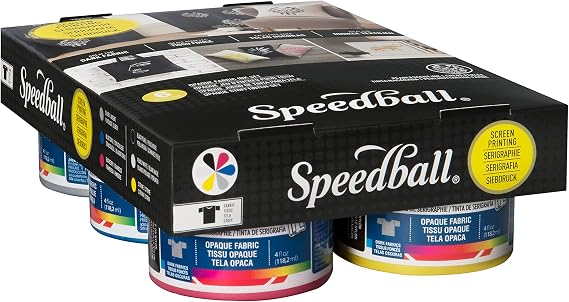 Speedball Fabric Screen Printing Ink Starter Set, Opaque, 6-Colors, 4-Ounce Jars, Silver, Raspberry, Blue Topaz, Citrine, Pearly White, and Black Pearl for T-Shirt and Silkscreen Printmaking