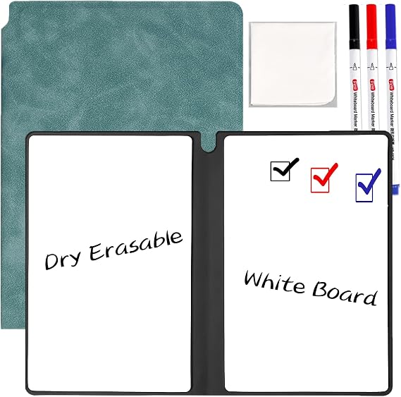 Marte Vanci Small Whiteboard Notebook, A5 Mini Whiteboard with Pen & Wipe, Portable Dry Erase White Board, Reusable Notepad for Office Home School Lists Study Notes Memo Drafts Reminders Blue