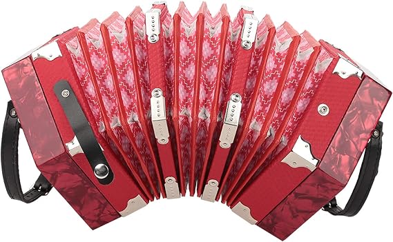 Beginner Concertina Kit featuring a 20 Button Concertina, ideal Musical Instrument for learning with a Convenient Carrying Bag (Red)