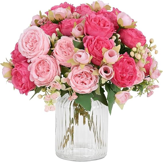 2 Bunches Peonies Artificial Flowers, Mixed Pink Artificial Peonies, Silk Peonies Flowers Bouquet for Centerpiece Table Wedding Party Home Decor (Mixed Pink)