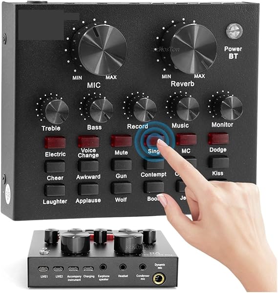 Audio Mixer, DJ Studio Interface Mixing Console Recording Headphone Microphone Amplifier Sound Mixer 48V Phantom Power for Studio Karaoke