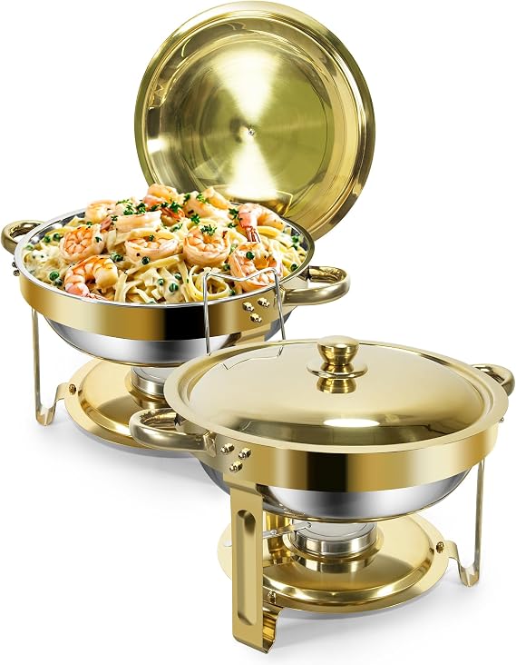 Gold Chafing Dish Buffet Set,5L Stainless Steel,2 Packs