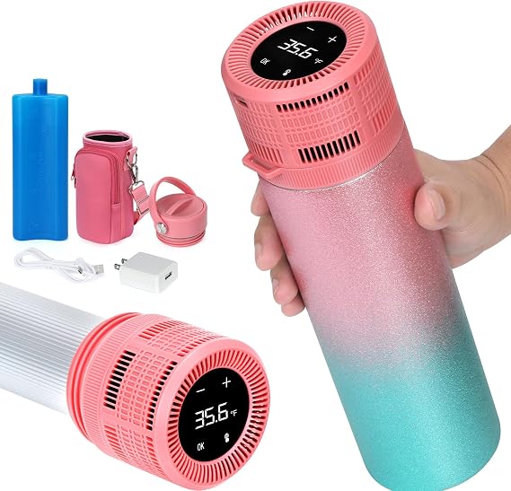 LengKe電気インスリンクーラートラベルケース、USB充電器&バイオゲルアイスボックス - 無制限時間、1.7-40°Fカスタム&表示温度メディカルクーラー、TSA承認糖尿病薬冷蔵庫シャイニーピンク