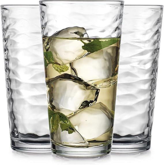 Glaver's Drinking Glasses Set of 4 Highball Glass Cups, 17 Oz. Basic Cooler Glassware, ideal for Water, Juice, Cocktails, Iced Tea and more. Dishwasher Safe.