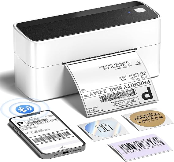 Phomemo Bluetooth Label Printer DHL Shipping Labels Printer 4 x 6 Thermal Printer Labelling Device Label Printer is for eBay Amazon Etsy Ups Shopify Vinted etc. (Black + White)