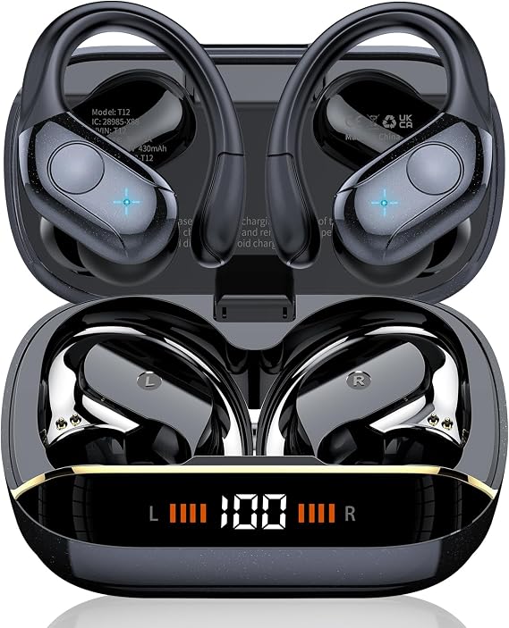 Kablosuz Kulaklıklar Bluetooth 5.4 Kulaklıklar 75H Çalma Süresi Stereo Derin Bas Spor Kulak Tomurcukları, 4 ENC Mikrofonlu LED Ekranlı Bluetooth Kulaklıklar, Egzersiz/Koşu için IP7 Su Geçirmez