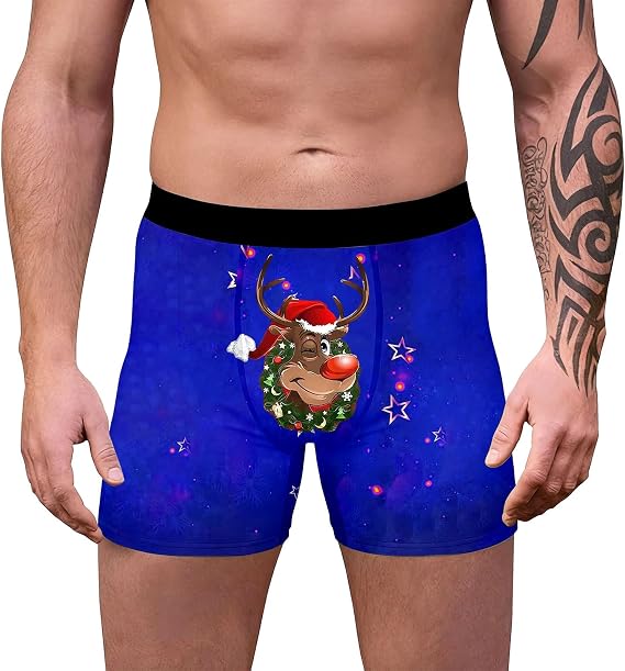 Mens Funny Boxers, Sexy Mens Underwear, Underwear Loose Festive Costumes Plus Size 3d Novelty Xmas Underpants Breathable Comfortable Soft Design Trunks Christmas Special Boyshort Style Retro