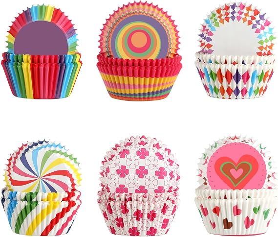 300 Coloured Paper Cupcake Moulds, Mini Moulds with Vivid Colours, Baking Paper Cupcake Cases for Birthdays, Weddings and Parties - Versatile and Decorative Use
