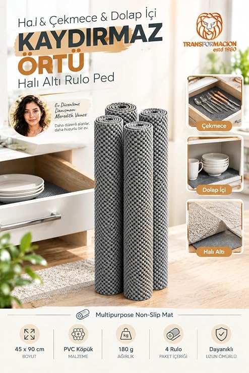 Transformacion Kaydırmaz Örtü Halı Altı Çekmece Dolap İçi 4'lü Rulo Set