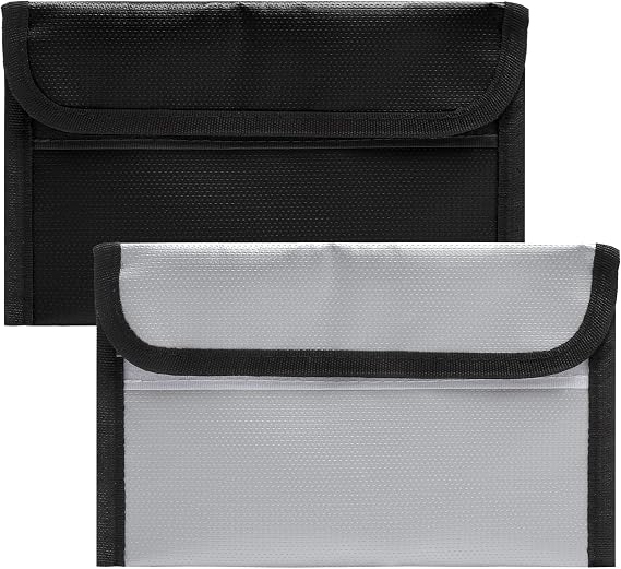 Fireproof Document Bag 2 Pieces 20 x 12 cm, Double Protection with Fireproof Zip, Waterproof and Safe for Passports, Money, Contracts, Also Suitable as Portadocumenti Moto