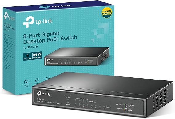TP-Link TL-SG1008P 8-Port Full Gigabit PoE+ Switch, Metal Network Switch