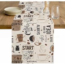 Coffee Table Runner - 72 Inch Long Coffee Time Retro Brown Beige Cotton and Linen Blended Dress Scarves Farmhouse Table Runner for Kitchen, Dining Table, Coffee Table, 13" x 72"
