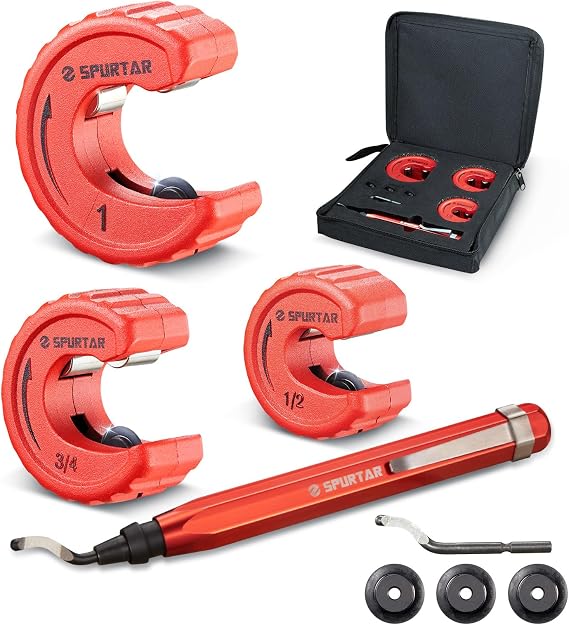 Spurtar 4pcs Pipe Cutter Tool Set with Deburring Tool for Copper Tubing