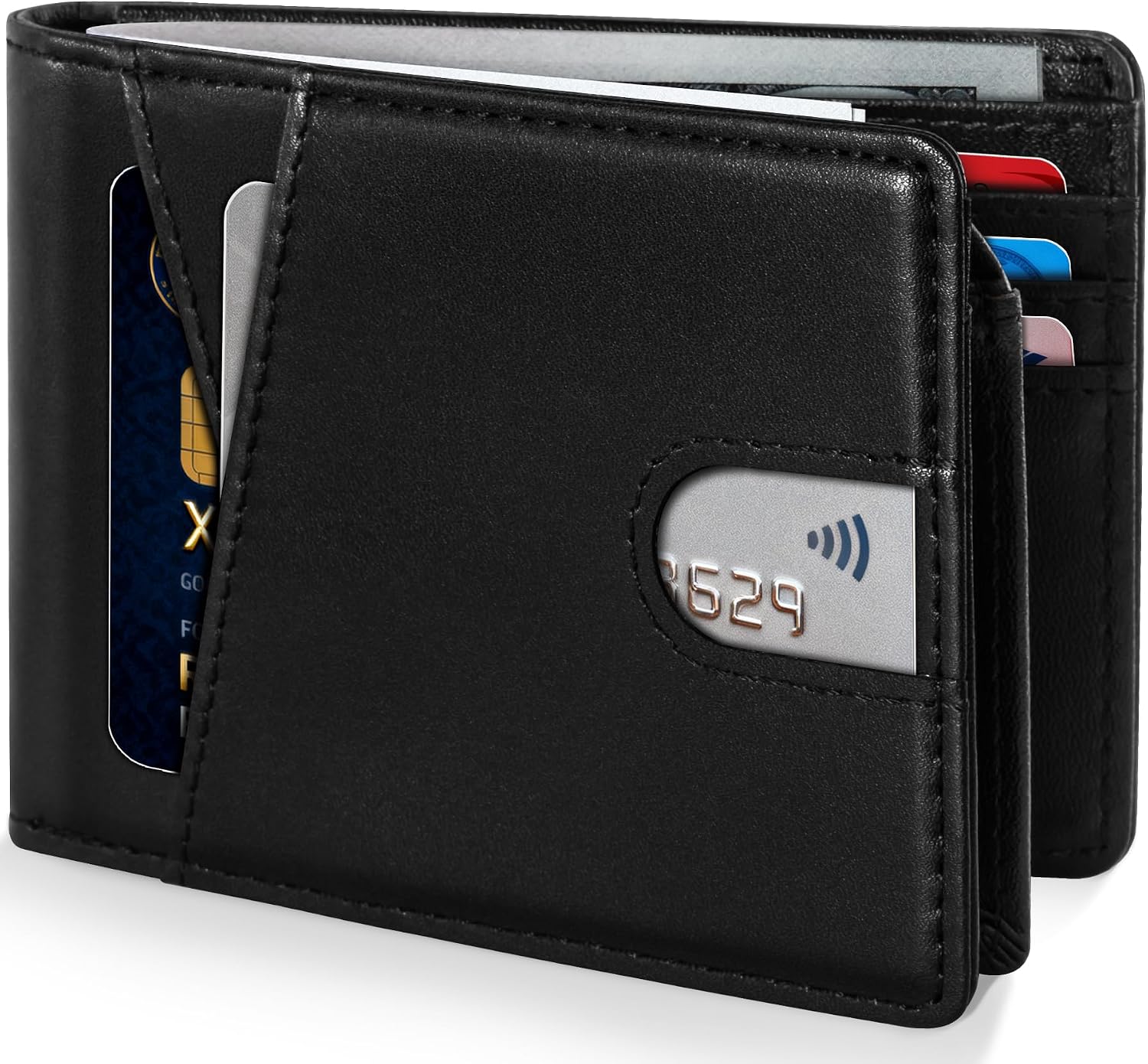 GSOIAX Premium PU Leather Wallet for Men-Handcrafted Vintage Bifold Wallet with 11 Card Slots,3 ID Windows & 2 Cash Pockets,RFID Blocking,Gift ideas for Him(Black)