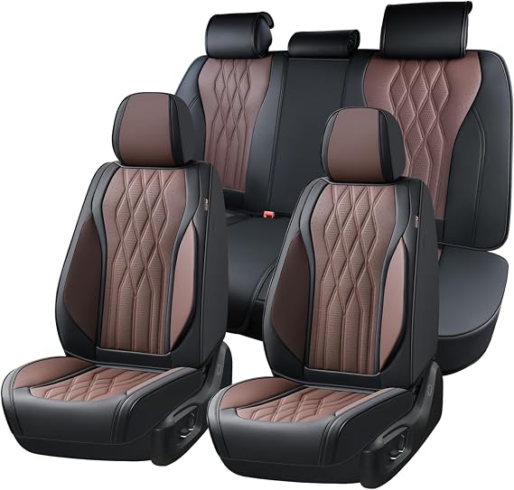 Coverado Seat Covers FullSet, 5 Seats Car Seat Protector, Waterproof Nappa Leather Cushion, Front & Rear Fit for Most Sedans SUV Pick-up Truck-Black&Coffee