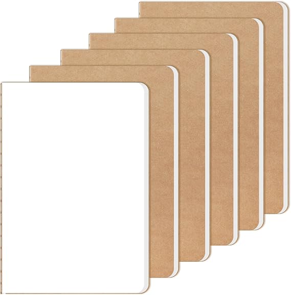 RITOLLO 6-Pack A5 Blank Notebooks, Kraft Cover