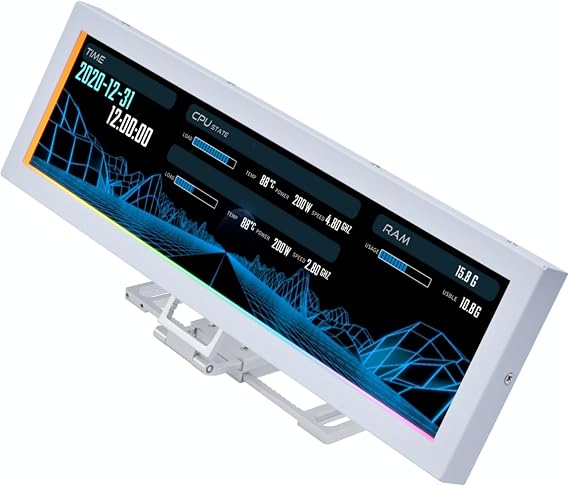Lian Li PC için 8,8 inç Evrensel Ekran - Herhangi Bir Bilgisayar Kurulumu için Ayarlanabilir Montaj - Özelleştirilebilir ARGB Çerçevesi - PC Sıcaklık Ekran Paneli - LCD Ekran Disply - Mini Monitör